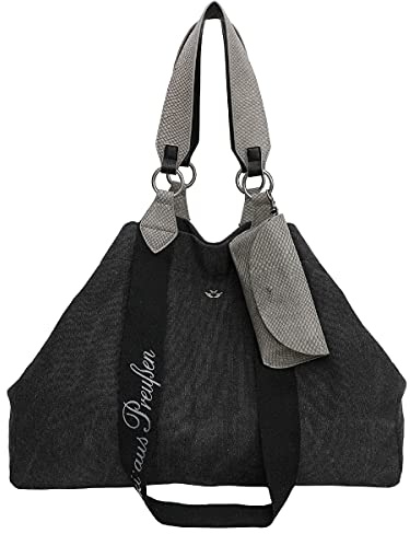 Fritzi Izzy Canvas Black Shopper Baumwollmix Damen Handtasche Festival City Beach vegan abnehmbares Brillenetui 36 x 50 x 16 cm, Schwarz