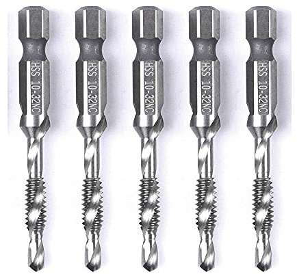 szgate 5PCS Combination Drill Tap Bit Set Screw Tapping Hex Shank HSS MetricImperial Plug Drill Bits Hand Tools 10-32NC, 10-32NC ( 5mm)
