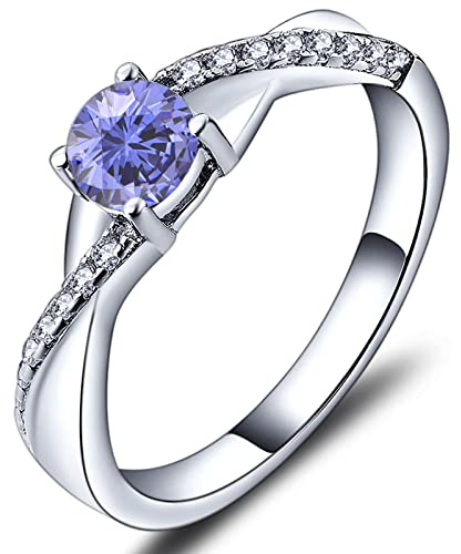YL Verlobungsring Ehering 925 Sterling Silber mit Tansanit Zirkonia Dezember Geburtsstein Unendlichkeit Ring für Damen（Größe 52）