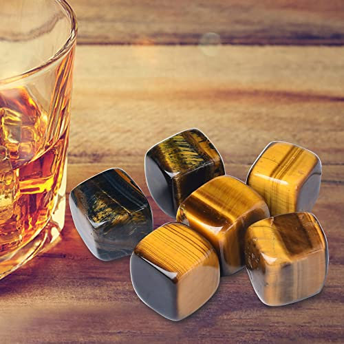 Whiskey-Steine, kühlende Kristall-Eiswürfel für Getränke, Tigeraugen, Whiskey-Steine, 1,8–2 cm, Weinwürfel, Geschenke für Frauen, 6 Stück
