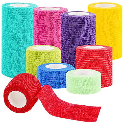NiHealth 8PCS Self-Adhesive Cohesive Bandage Elastic Wrap Tape Assortment 5-Yard 1/2/3/4 Rolls Breathable Wound Tapes First Aid Athletic Sports Bandage for Wrist Ankle Pets (4 Sizes, Mixed Colors)