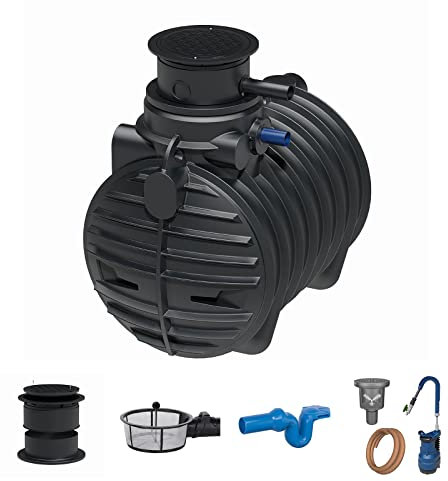 Zisterne Erdtank 3400 Liter Standard II inkl. Ausgleichsdom, Zisternendeckel, Regenwasserfilter, Überlaufsiphon und Regenwasserpumpen-Set - Regenwasserbehälter bzw. Regenwassertank unterirdisch
