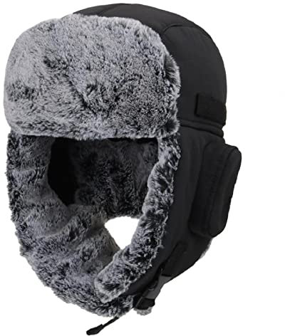 Ciamlir Russische Mütze Warme Trappermütze Für Männer Frauen Winter Russische Hüte Dicke Plüsch Gefütterte wasserdichte Uschanka Jagd Skimütze,Schwarz,56-60Cm