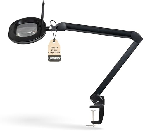 Lumeno 8615SW Lupenleuchte Arbeitsplatzlampe mit großer ovalen Linse 110x150 mm, 60 LEDs in 2 Stufen dimmbar, perfekt als Lesehilfe, für die Kosmetik, zum Löten, 5 Dioptrien schwarz
