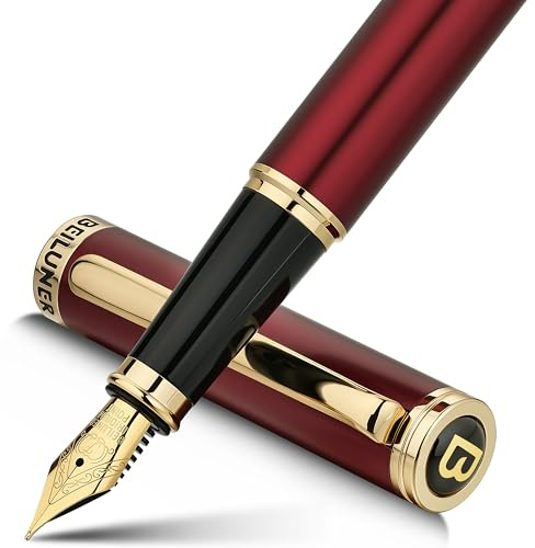 BEILUNER Luxury Fountain Pen, Stunning Piano Lacquer Finish with 24K Gold Accents Gilded Nib, Trustworthy Pen Gift for Men&Women with Ink Converter, Elegant Pen for Writing - Red & Gold, Fine Nib