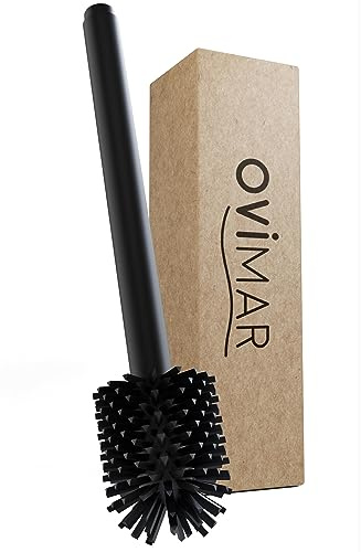 ovimar Toilettenbürste Notteroy Schwarz | Silikon Klobürste |mit Tank für Reinigungsmittel |mechanische Pumpe per Druckknopf | Edelstahl | WC Bürstenkopf aus Silikon | WC Bürste