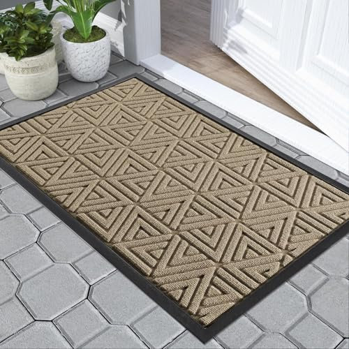 Yimobra Door Mat Outdoor Entrance, Heavy Duty Durable Front Welcome matt for Outside Home Entry, Doormat for Back Patio Floor Porch Garage Office, Low Profile, Easy Clean, Waterproof, 43x75 cm, Khaki