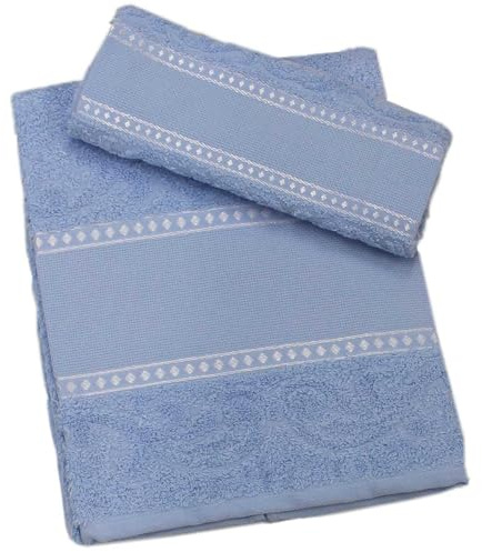 hobbymio.it Juego de toalla con invitado de bordado de punto de cruz, toalla de invitados con tela Aida, toalla de baño 50 x 100 cm más Opite 30 x 50 cm (07 azul)