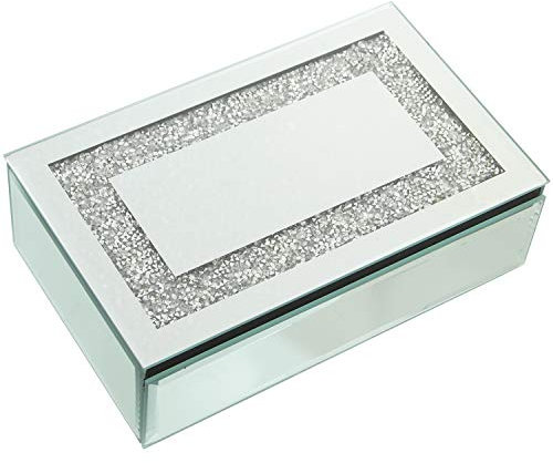 DRW Joyero Cristal Espejo con Interior de Terciopelo Negro 21x13x6.5cm