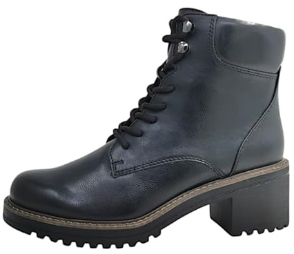 MARCO TOZZI Damen Stiefeletten zum Schnüren mit Blockabsatz mit Reißverschluss, Schwarz (Black), 37 EU
