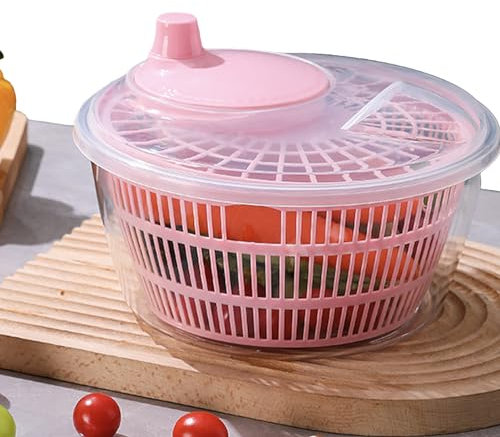 Tuzsocr Large Lettuce Spinner Dryer,Clear Plastic Salad Spinner,Vegetable Dryer Tosser with Bowl,Salad Washer Mixer Easy and Quick Drying,Washes,Dresses Lettuce, Herbs, Vegetables & Fruit (Pink)
