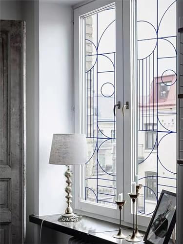 Fensterfolie Abstrakter Blauer Kreis Milchglasfolie Fensterfolie Milchglas Selbstklebend Fensterfolie Sichtschutz Blickdicht Fenster Sichtschutzfolie Folie für Fenster Fensterfolie Bad 45x100cm/6 Pcs