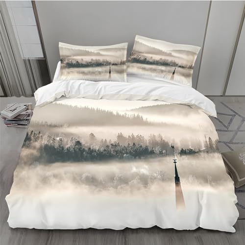 BAIL Housse de Couette 240 x 260 Paysage Housse Couette Très Doux Parure de Lit Adulte en Microfibr 2 Taies d'oreiller 65 x 65 cm Convient pour Chambre