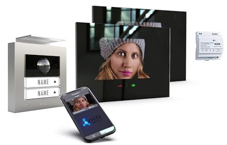 m-e iP Video-Türsprechanlage RFID silber/schwarz | Aluminium Außenstation für 2-Familienhaus | 7“ Innenstation | Türklingel mit Kamera | Freisprechanlage Video Sprechanlage Zweifamilienhaus 4-Draht