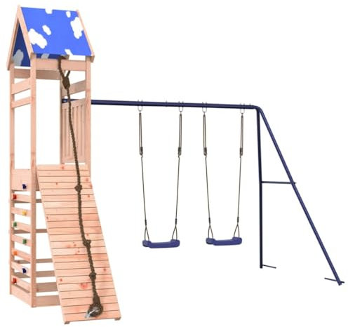 vidaXL Spielturm, Klettergerüst mit Kletterwand Seil Schaukeln, Kinder Kletterturm Spiel-Zubehör für Garten, Holz Spielplatz Spielhaus, Massivholz Douglasie