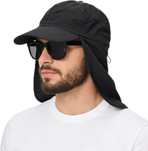 EINSKEY UPF 50+ vattentät solhatt – packbar unisex basebollkeps med nackflik för strand, golf, vandring, fiske och löpning, Svart, one size