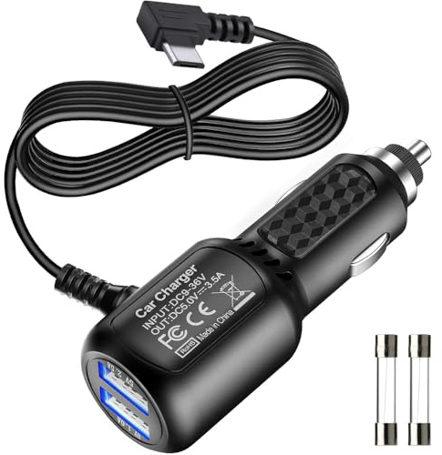 Gebildet Micro USB Strömsladd Kabel med Dual Port USB, Fordons Strömladdningskabel med Längd (11,5 fot/350 cm) för Bil Dashcam Kamera Laddare Nätsladd för Dashcam Supply Radar Detektorer