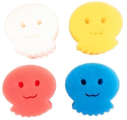 Spülbürsten Kleines Oktopus-Magie-Reinigungstuch, lächelndes Gesicht, Luffa-Schwamm, Wabenschwamm, Haushalt, 4 Stück Geschirrbürste
