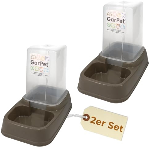 2er Set Automatischer Futterspender Wasserspender 2in1 Futterautomat Wasserautomat für Hunde Katzen Wasser und Trockenfutter Automat Spender 3,7 L