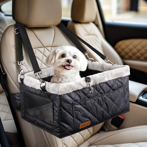 Dog Booster Car Seat for Small Dogs up to 20 lbs, Heavy-Duty Metal Frame & PU Leather, Portable Pet Seat with Thick Comfort Cushion, Storage Pockets, Non-Slip Base for Safe Car Travel