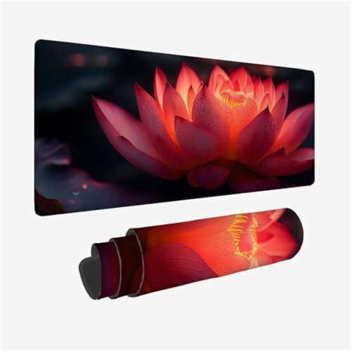 Mauspad XXL 800x400x3mm,Mousepad Anlage Schreibtischunterlage,Lotus Mauspad Gaming mit Genähten Kanten,Wasserdicht Mouse Pad,Rutschfeste Gummibasis Desk Mat,Gaming Accessories for Desk,Geschenk Q1-695