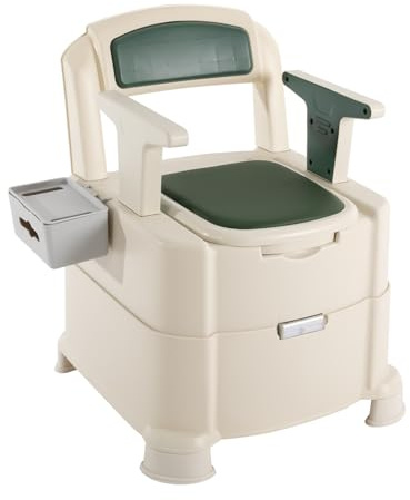 Tragbare Toilette zum Haushalt, 200 Kg Tragfähigkeit Abnehmbarer Inneneimer Mobile Toilette Mit Sitz, Deckel und Toilettenpapier-Halter, für Camping (Grün+Weiß)