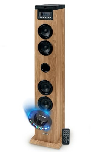 Tour de Son Thomson DS122CD - 60W - HiFi Bluetooth, Lecteur CD, télécommande, AUX in, Radio FM - Bois/Noir, Jeu de lumière LED
