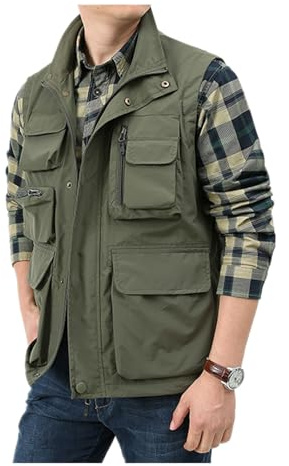 FDKLOOK Herren Fischerweste mit Multi-Taschen wasserdicht Quick-Drying Leichtgewicht Weste Wandern Fotografie Ärmellos Jacke
