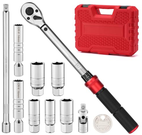MIXPOWER 11-Piece 3/8 Dr. Spark Plug Socket Set, 6&12-Point, with 5-60Nm Click Torque Wrench, Spark Plug Gapper, U-Joint & Extension Bar, CR-V