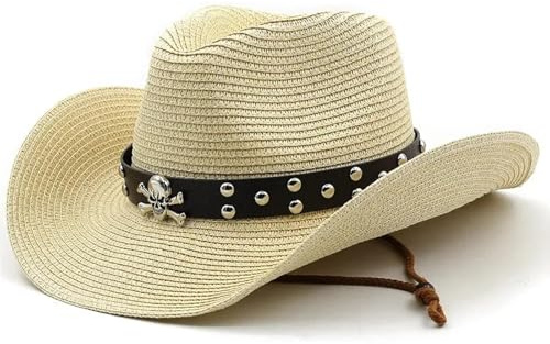 AAIXXIZAO Fedora Trilby Filzhut Hut Mode Punk Männer Cowboyhut Stroh Strand Hüte Panama Cowgirl Jazz Sonne Kappe 56-58Cm Beige