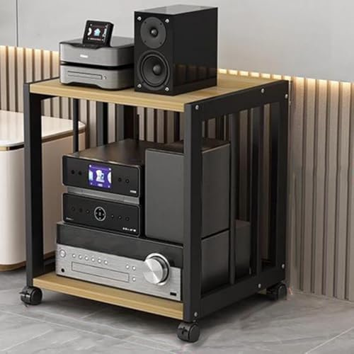 Zdlopteron AV Metal Media stand cabinet with wheels,2 3 4 Tier Video Audio HIFI Rack, with Adjustable MDF Shelves TV Stand Printer Stand, Easy to Install Load 200kg(C,2Teir)