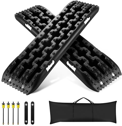 Casgee 2 Stück Sandbleche Offroad Sandbleche Wohnmobil mit Aufbewahrungstasche und Installationstool Traktionsmatte Anfahrhilfe 10T Last Recovery Board Sandboard für Geländewagen Wohnmobil LKW PKW