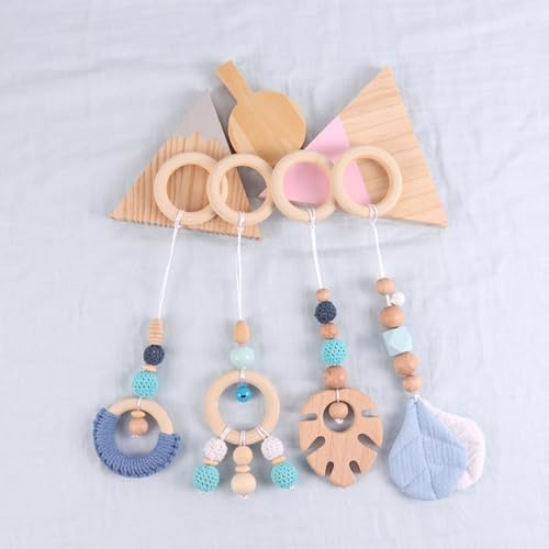 Xiyocadt 4 Stück Baby Spielbogen Anhänger, Holz Spielbogen für Hängende Spielzeug für Neugeborenen Baby Shower Geschenk (28cm,Blau)