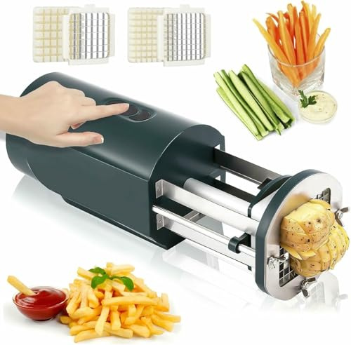 YGHBFRSZ French Frites Cutter Électrique, Coupe-Pomme De Terre Automatique, Coupeur Commercial Et Domestique, 1/2 Lames en Acier Inoxydable Et 3/8 Pouces pour Les Concombres Et Les Carottes, Vert