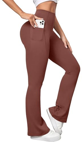 XDSP Boocut yogabyxor dam hög midja ogenomskinliga bootcut yogabyxor med 2 fickor magkontroll bootcut sömlösa leggings sportbyxor fitness gym pilates jogging dans, XL