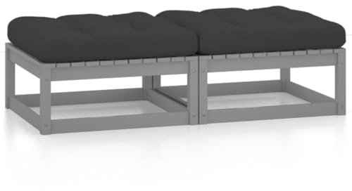HaoChrymec Gartenhocker mit Kissen 2 STK. Massivholz Kiefer, Modulares Design, Flexibel Umstellbar, Fußhocker Outdoor, Camping Hocker, Kleiner Hocker für Garten und Terrasse, Grau, 70 x 70 x 30 cm