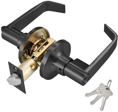 Whemyreat Türgriff Schloss mit Schlüssel Eingangstürgriff Türhebelschloss Set aus Zinklegierung Universal Türklinke Schloss Set für Schlafzimmer Badezimmer,Torbeschläge (Schwarz, 25-45mm)