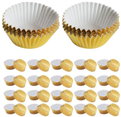 Cabilock 100 Pirottini Alluminio Piccoli Oro, Stampi Muffin Alluminio Carta, 100 Pezzi, per Cupcake, Dolci e Snack, Matrimoni e Shower