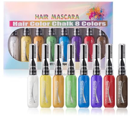 Waschbar Haar Kreidekamm-8 Farbhaar Farbstoff-Set, Farbe Mascara Stick, Nicht-Toxische Markierungswerkzeuge | Schnell Bewerben Kosmetik Farbe Stift Styling Zubehör Für Erwachsene Frauen Mädchen Party