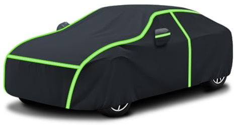 Funda para Mitsubishi Lancer Evolution EVO X | 4505x1810x1480 mm, Funda Protectora para Exteriores con Bandas Reflectantes Verdes y Cierre de Seguridad Ajuste Lona para Coche