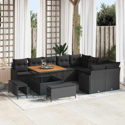 Frdhee Gartenmöbel Lounge Eckbankgruppe,Garten-Sofa-Set mit Kissen 12 pcs Schwarz 100 x 100 x 71 cm,Gartenmöbel für Lounge,Balkon und Hinterhof