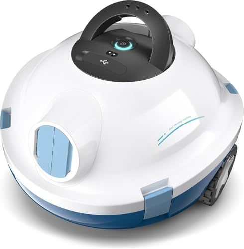 MEDOXA Robot Nettoyeur de Piscine sans Fil, aspirateur de Piscine Automatique, 120 Minutes d'autonomie, Auto-stationnement, Robot Piscine pour Fonds Plats Hors-Sol ou enterrés jusqu'à 100 m²（Blanc）