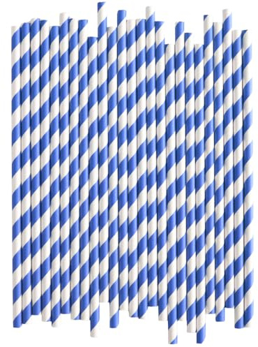 Blue Biodegradable Paper Straws (9mm x 200mm) – Extra Wide Eco-Friendly Drinking Straws for Smoothies, Milkshakes & Cocktails x 200pcs