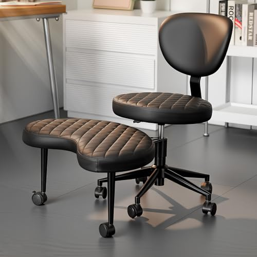 HOMRELEXA Bürostuhl mit Kreuzbeinen, 360° drehbar, Ergonomischer Kniestuhl | Criss Cross Schreibtischstuhl mit Verstellbarer Höhe, ADHS-Meditationsstuhl mit Rückenstütze, Cordstoff, Schwarz