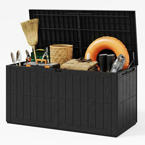 UDPATIO Baule da Giardino Impermeabile 450L, Box Contenitore da Esterno con Molla a Gas, Cassapanca Portacuscini in Plastica per Attrezzi e Accessori Piscina - Antracite