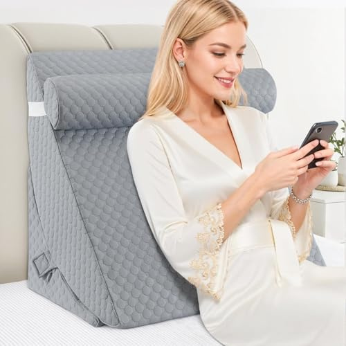 COOLBEBE Bed Wedge Pillow, Soft Memory Foam Wedge Pillow, Gray | Headrest Adjustable Incline Cushion for Acid Reflux and Back Pain Relief, Leg Support, Washable Cover