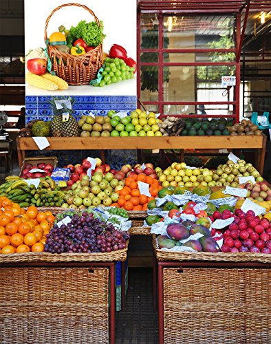 Vinyle décoratif mural 3d fruteria | Panier d'osier Fruits Et Légumes | pomme | Piment | pomme | Persil | Orange | pepinos | Kiwi | ciboulette | raisin | zeamais | 155x120cm