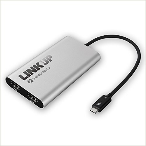 [Certifié] LINKUP 2019 Thunderbolt 3 vers Double HDMI 2.0 Ultra 4K 60 Hz pour Mac Windows | Boîtier en Aluminium TB3 | Non Compatible avec Les Ports USB-C sans Logo Thunderbolt 3