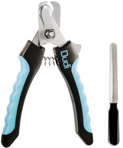 Dudi Pet Krallenschere für Hunde, Katzen, Kaninchen, Hasen & Meerschweinchen - Krallenschneider mit Sicherheitsmechanismus - Nagelschere Set Inkl. Krallenschleifer - Groß Blau