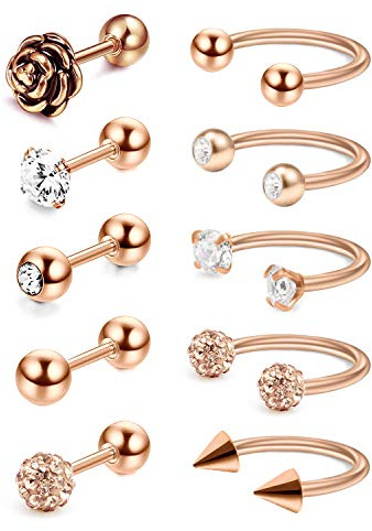 Crdifu 10er Tragus Knorpel Helix Cartilage Ohrring Stecker Hufeisen Piercing Ring Set 1,2mm Chirurgenstahl